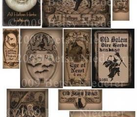 Vintage Halloween Witch Potion Bottle Labels Digital Download Collage Sheet Printable High Resolution300 dpi