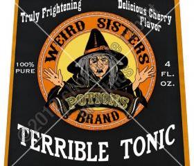 Vintage Witch Halloween Label Potion Digital Download Image Collage Sheet Terrible Tonic