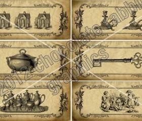12 Victorian Vintage Collage Sheet Digital Aged Tags Jar Labels Scrapbook Images