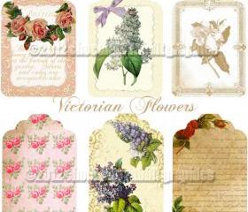Vintage Victorian Collage Sheet Digital Flower Gift Tags for Scrapbooking Cards Crafts Beautiful Floral