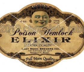 Vintage Image Halloween Witch Apothecary Potion Label Collage Sheet Digital Download - Hemlock Elixir