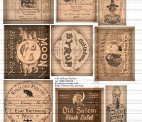Vintage Halloween Witch Potion Bottle Labels Digital Download Collage Sheet Printable Tags Decorations