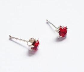 3 mm Small Red CZ Nose Stud/Nose Earring - Nose Jewelry - Nose Piercing - 925 Sterling Silver Earrings - Gift under 10