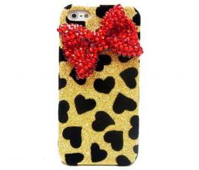 Bling Velvet Gold iphone 5 Case, Red Bow iphone 5 Case, Crystal Bow iphone 5G Case, Black Heart iphone 5G Case A1