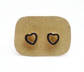 SALE The Black Love - Black Enamel on Hollow Heart Gold Setting Ear Studs - 10 mm - Gift under 10