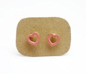 SALE Pink Hear Stud Earrings - Gift under 10