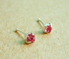 3 mm Small Pink CZ Nose Stud/Nose Earring - Nose Jewelry - Nose Piercing - 925 Sterling Silver Earrings - Gift under 10