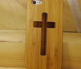 iPhone 5 case - wooden cases bamboo wood - Cross Design