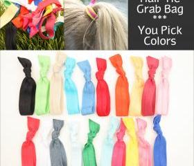 No Crease Hair Tie Grab Bag (20) Knotted Elastic Ribbon Hair Ties - Emi Jay Like Fabric Yoga Hair Bands, Hair Accessories - Perfect Gift 