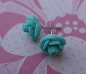 Aqua Flowers Post Earrings