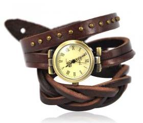 Dark Brown Leather Band Watch