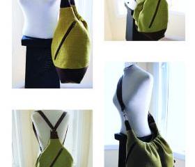 XL convertible crossbody messenger backpack in olive green canvas 