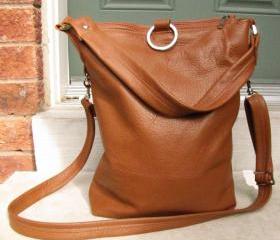 3 way leather tote bag in tan 