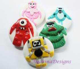 Gabba gabba - polymer clay appliques (can be made as buttons too)