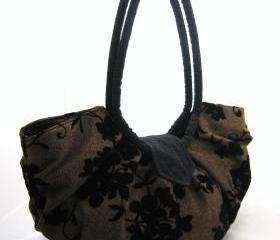 Large brown pleated hobo bag classic purse - Java black floral
