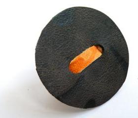 Statement Leather Ring Brown Orange Leather Fashion Accessories Big Circle Ring For Her Women Accessories by SteamyLab