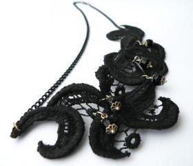 Black Lace Vintage Necklace. Statement Jewelry. Hand Dyed Lace. Unique Jewelry. Handmade by SteamyLab.