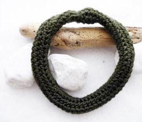 Crochet Scarf Necklace Moss green Merino Wool Fall Winter Women Fashion Accessories by SteamyLab.