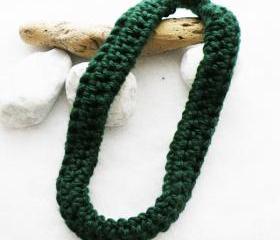 Dark Green Crochet Scarf Necklace Merino Wool Fall Winter Accessories Neckwarmer by SteamyLab