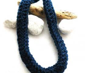 Deep Blue Crochet Neckwarmer Scarf Merino Wool Fall Winter Fashion Scarf Necklace SteamyLab.