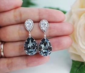 Bridal Earrings Bridesmaid Earrings cubic zirconia ear wires and Silver Night Swarovski Crystal Tear drops