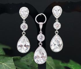 Wedding Bridal Jewelry Bridal Earrings Bridal Earrings Cubic zirconia earrings with clear white cubic zirconia Crystal Tear drops