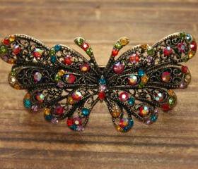Colorful Rhinestone Butterfly Barrettes Hair Clips
