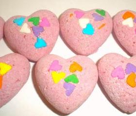 Bath Bombs - Hearts - Pink Hearts - Polynesian Red Scented - Bath Fizzies - Valentine's Day - Party Favors - Bridal Showers