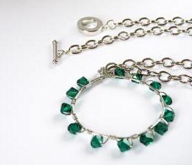 May Birthstone Emerald Green Swarovski Crystals Hoop Pendant Necklace Birthstone May Wire Wrapped Hoop by SteamyLab