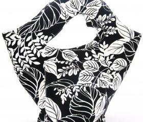 Heart handle handbag Valentine's Day bag - Black white floral cotton, READY TO SHIP