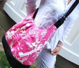 Pink floral cotton bag convertible backpack / messenger / tote - pink wildflower
