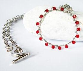 January Birthstone Garnet Red Swarovski Crystals Hoop Pendant Necklace Birthstone Jewelry Wire Wrapped Hoop by SteamyLab