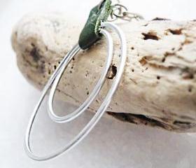 Long Pendant Necklace. Hammered Aluminum Circles. Recycled Green Leather. Geometric. by SteamyLab