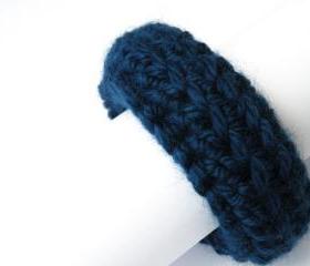 Crochet Bangle Merino Wool Blue Fall Winter Fashion Wristband Women Accessories by SteamyLab