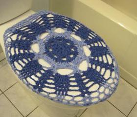 Crochet Toilet Seat Cover - blue bell/denim(TSC10A) & taupe heather/oatmeal (TSC10B)