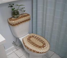 Set of 2 Crochet Covers for Toilet Seat & Toilet Tank Lid, Cozies - oatmeal/topaz (TSTTL3B)