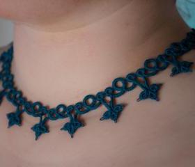 Dripping with Lace - Dark Blue Lace Necklace