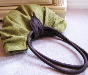 Large olive green pleated canvas hobo bag