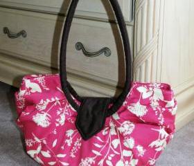 Large pleated hobo bag, stylish diaper bag purse - Pink wildflower"