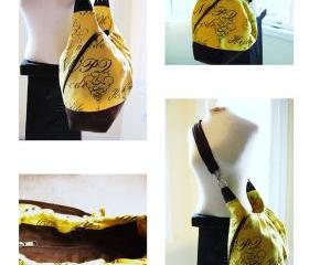 Extra large yellow canvas bag, Converftible backpack, shoulder bag, messenger - Canary yellow monogram
