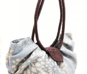 Large blue floral canvas purse, pleated hobo bag - blue blossom
