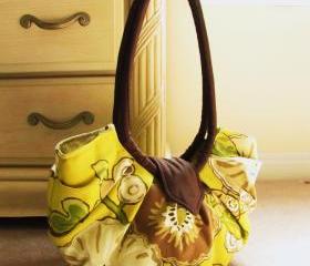 Large yellow floral canvas purse - Chartreuse