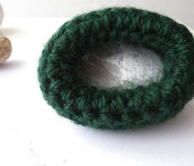 Crochet Cuff Bracelet Merino Wool Bracelet Dark Green Fall Winter Fashion Chunky Handmade by SteamyLab.