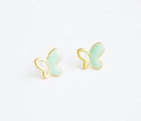SALE - Large Mint Green Gold Butterfly Stud Earrings - Gift under 10