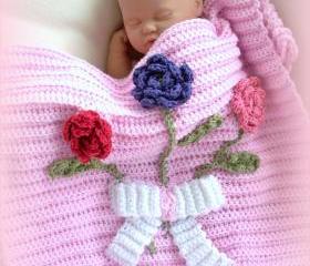 Three Rose Bouquet Newborn receiving, Nursery Blanket