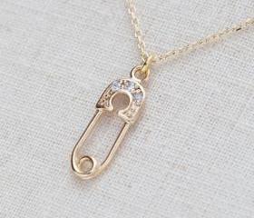 Tiny Gold Safety Pin Necklace
