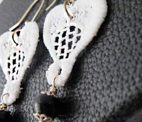 Vintage Macramé Earrings. White Lace Hook Earrings. Upcycled Jewellery. Unique Jewelry. Handmade by SteamyLab.