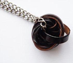Long Pendant Necklace. Dark Brown Leather Trims. Leather Loops. Simple Design. Bundle. Recycled. Handmade by SteamyLab.