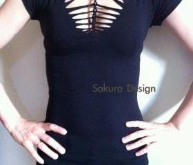 Steampunk Shredded Deconstructed t shirt goth lolita cosplay black metal victorian