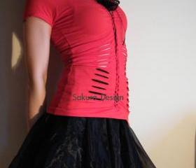 Romantic red Valentine shredded reconstructed vest top cosplay lolita